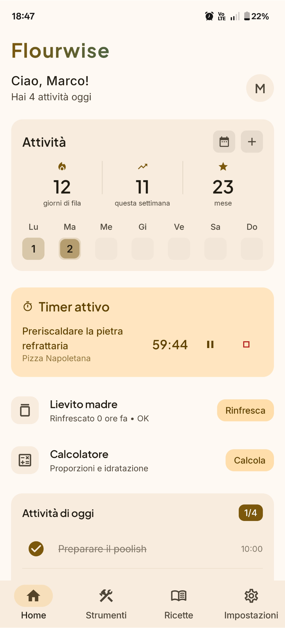 Interfaccia dell'app Flourwise